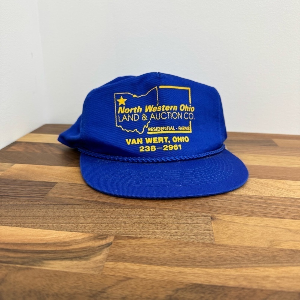 Vintage 80s Spell Out Roped trucker paddy Snapback Hat Cap ball cap blue yellow